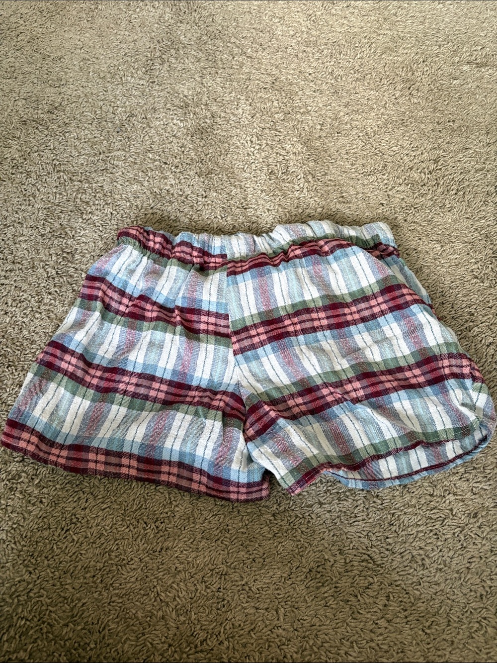 Plaid Cotton Lounge Shorts with Burgundy Drawstring - Picture 3 of 3